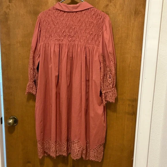 479. Anthropologie Mauve-Rust Midi Dress with Lace Trim - Picture 2 of 3